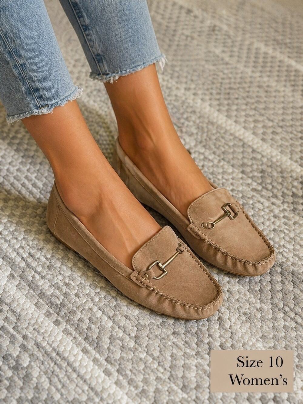 Lands End Women's Comfort Tan Suede Leather Horsebit Loafers Size 10 10b $99